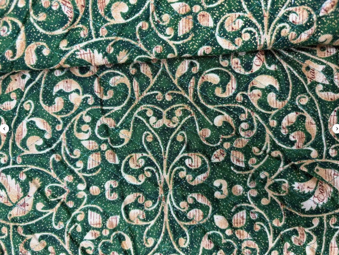 Double Faced Pre-Quilted Christmas Peace on Earth Metallic on Cream