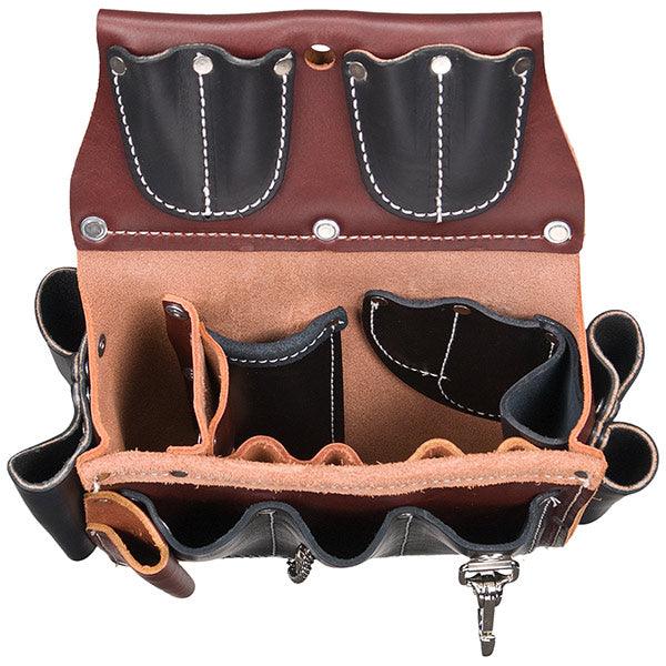 Occidental Leather electrician's tool case, top view of the compartments