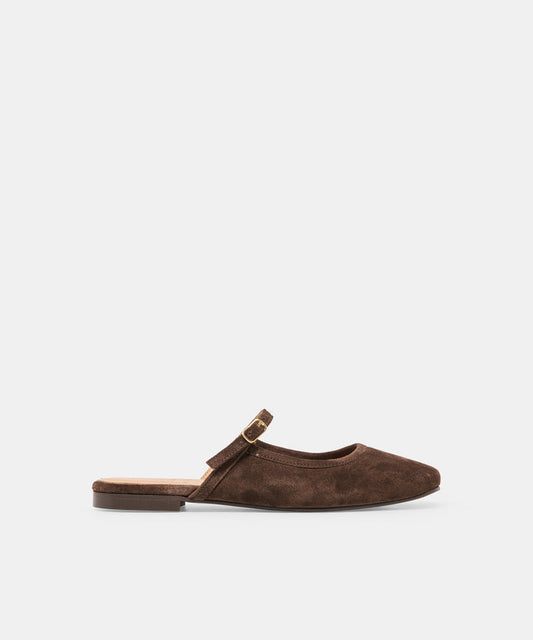 ELIO Dk Brown Suede Slip-On Mary-Jane Flats | Dolce Vita