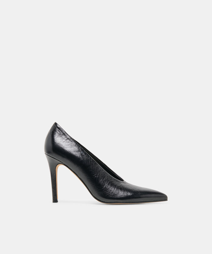EMANI Black Leather Stiletto Closed-Toe Heels | Dolce Vita