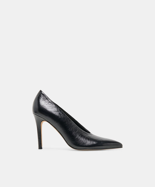 EMANI Black Leather Stiletto Closed-Toe Heels | Dolce Vita