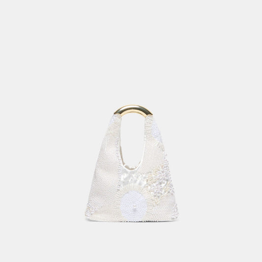 EVELISE White Pearl Satin Mini Handbag | Dolce Vita