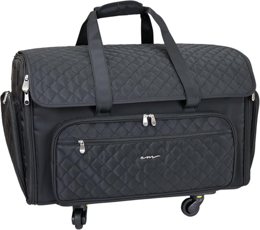 Everything Mary XXL 4 Wheel Collapsible Rolling Sewing Machine Storage Case, Black Quilted