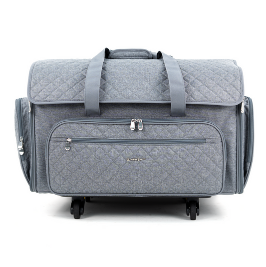 Everything Mary XXL 4 Wheel Collapsible Rolling Sewing Machine Storage Case, Grey Quilted