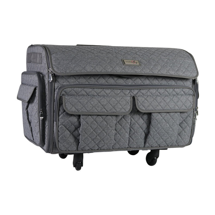 Everything Mary XXL 4 Wheel Collapsible Rolling Sewing Machine Storage Case, Heather Grey
