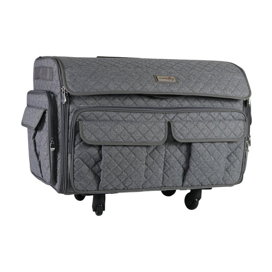 Everything Mary XXL 4 Wheel Collapsible Rolling Sewing Machine Storage Case, Heather Grey