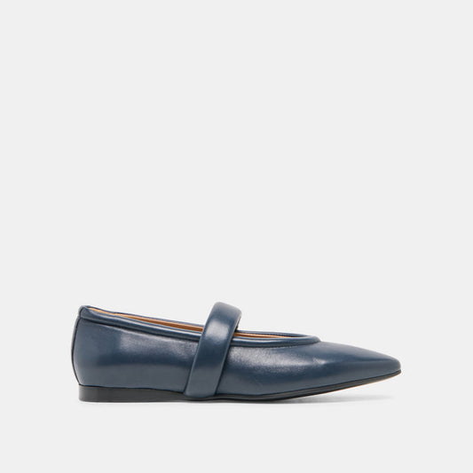 FERA Navy Leather Mary-Jane Pointed-Toe Ballet Flats | Dolce Vita