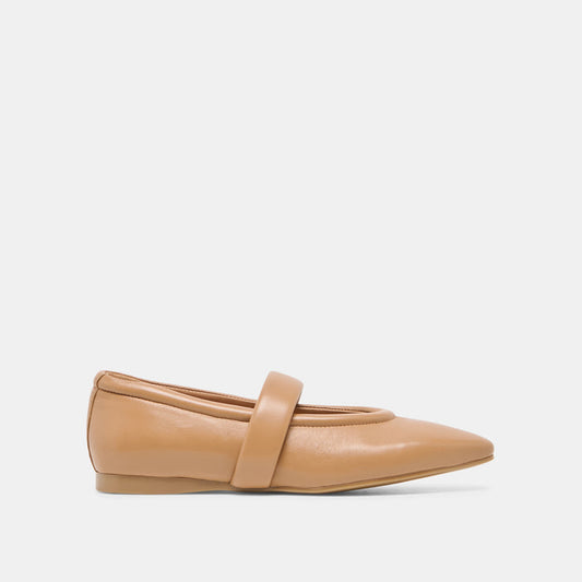 FERA Tan Leather Mary-Jane Pointed-Toe Ballet Flats | Dolce Vita