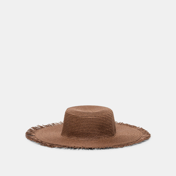 Floppy Dark Brown Sunhat with Ribbon and Frayed Edge | Dolce Vita