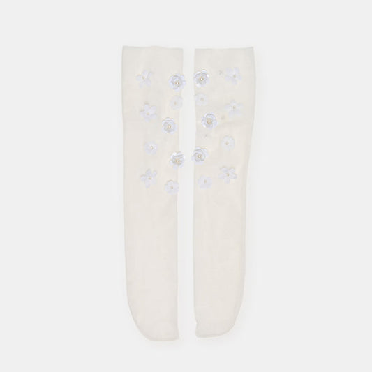 Floral Chiffon White Slouch Socks | Dolce Vita