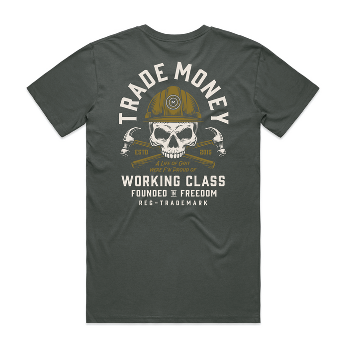 Trade Money Founded in Freedom short-sleeve graphic t-shirt in charcoal, available in big and tall sizes