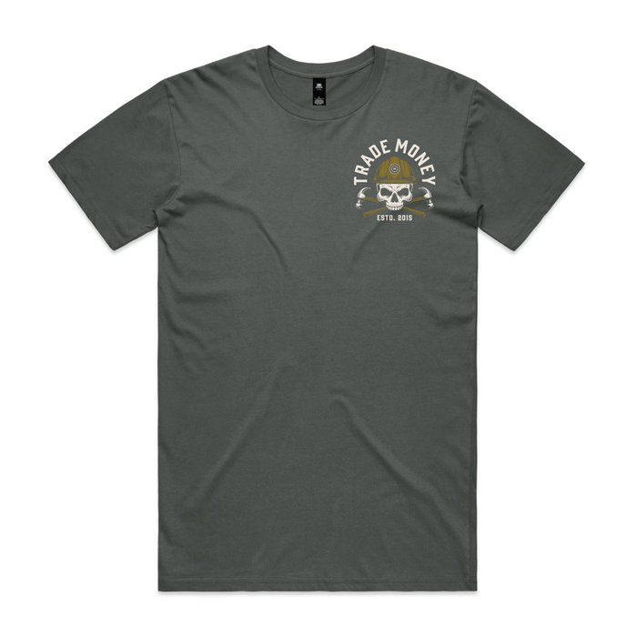 Trade Money Founded in Freedom graphic t-shirt in charcoal, alternate graphic view