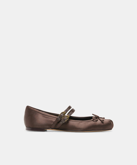 Gibsen Dk Chocolate Satin Mary-Jane Ballet Flats | Dolce Vita
