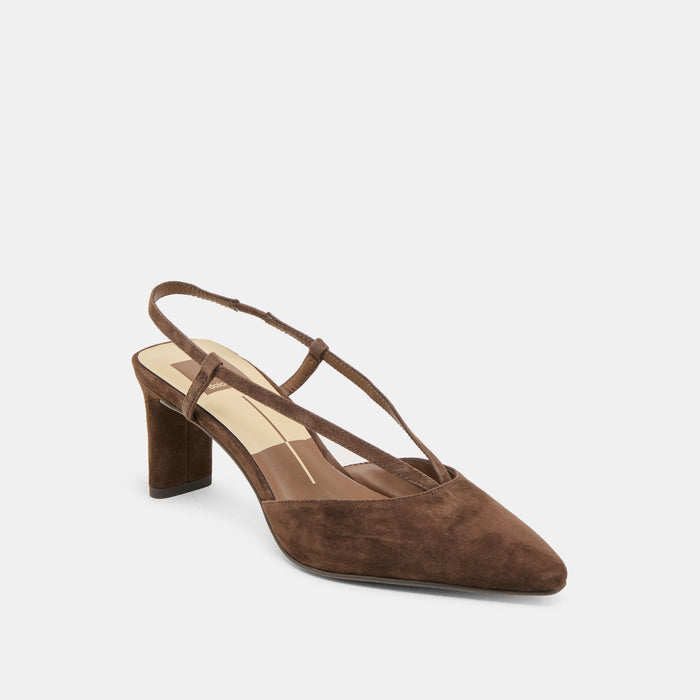 GINAY HEELS DK BROWN SUEDE