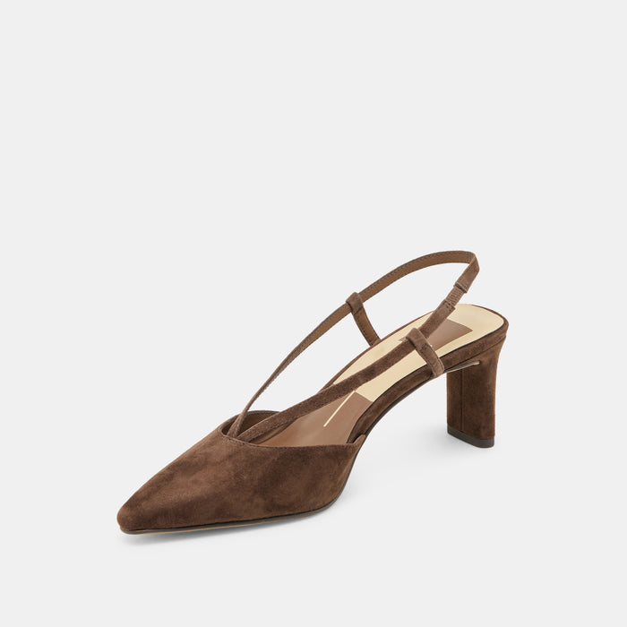 GINAY HEELS DK BROWN SUEDE