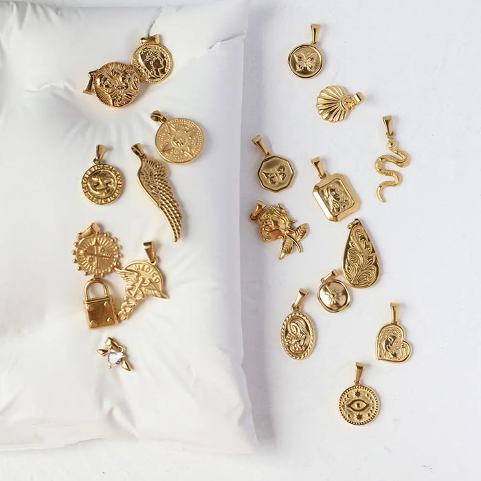 Gold Plated Roman Coin Pendant Charm, Antique Portrait Necklace Pendant, No Chain Crushes.