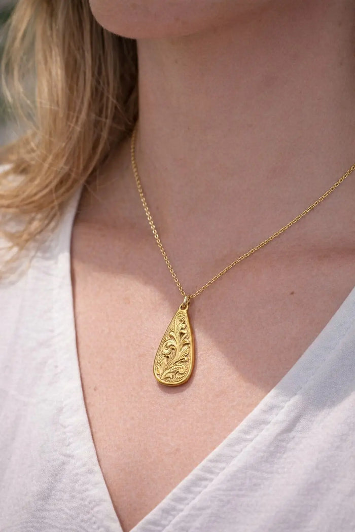 Gold Plated Roman Coin Pendant 14 sku-14-L14 水滴藤花 model image