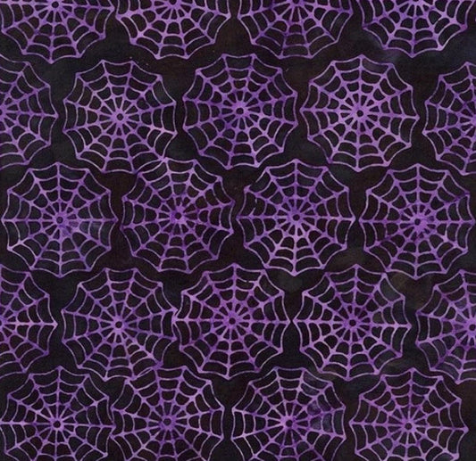 Halloween Batik Purple Spider Webs on Black Tonga