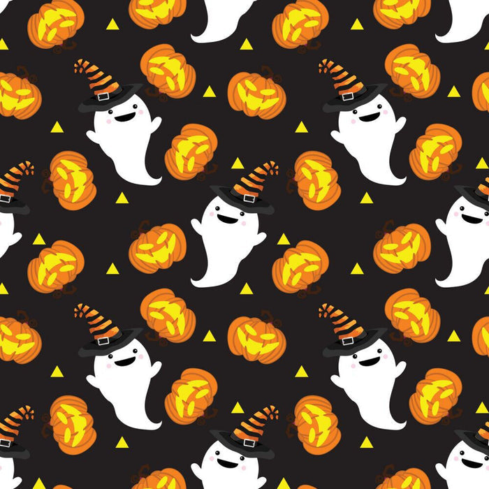 Halloween Ghosts and Pumpkins on Black 100% Cotton