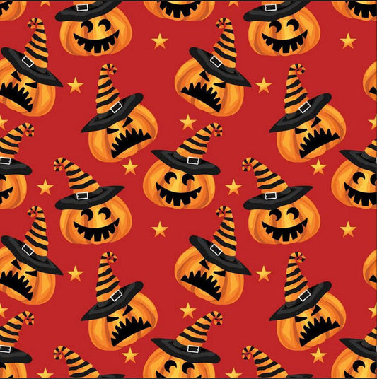 Halloween Mischievous Pumpkins on Orange 100% Cotton Price per Yard