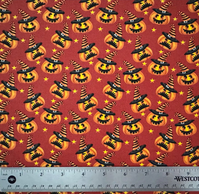 Halloween Mischievous Pumpkins on Orange 100% Cotton Price per Yard