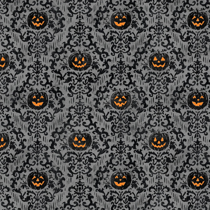 Halloween Pumpkin Damask on Gray