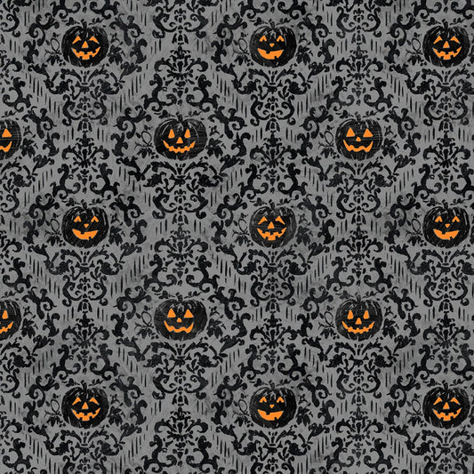 Halloween Pumpkin Damask on Gray