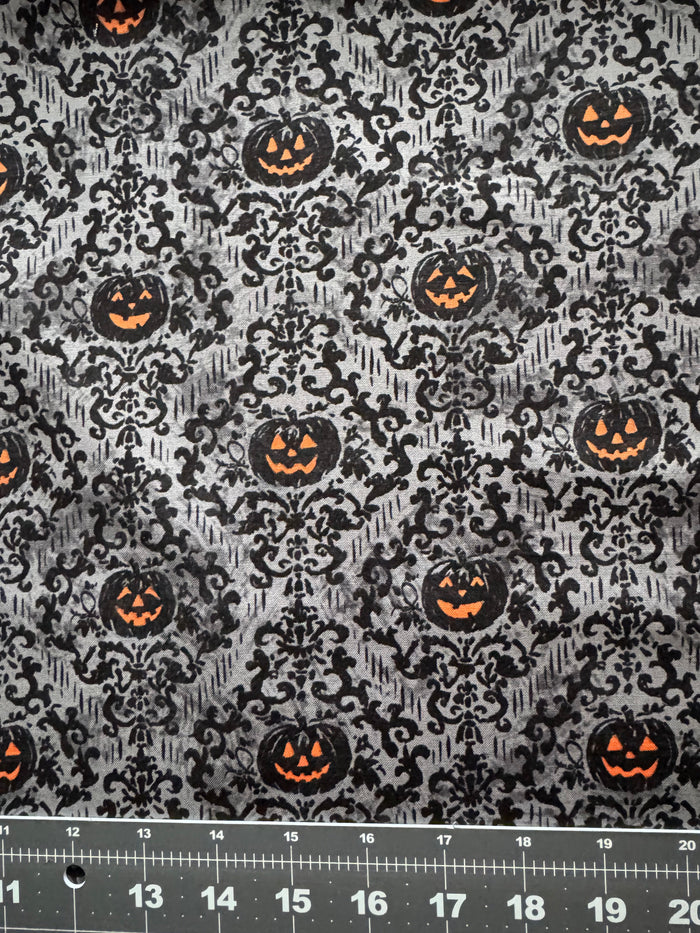 Halloween Pumpkin Damask on Gray
