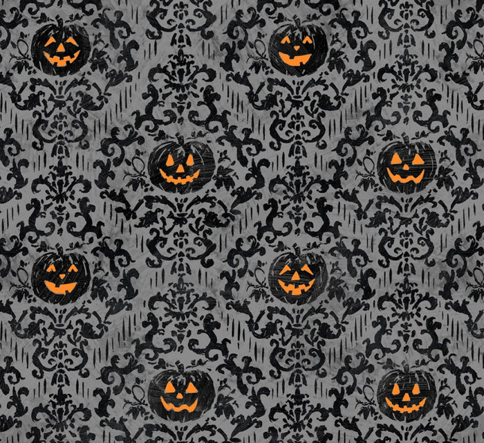Halloween Pumpkin Damask on Gray