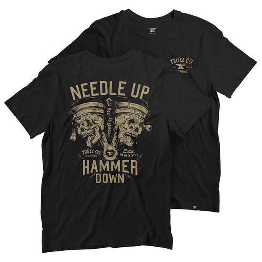 Troll Co. Hammer Twins graphic tee in black, flat lay