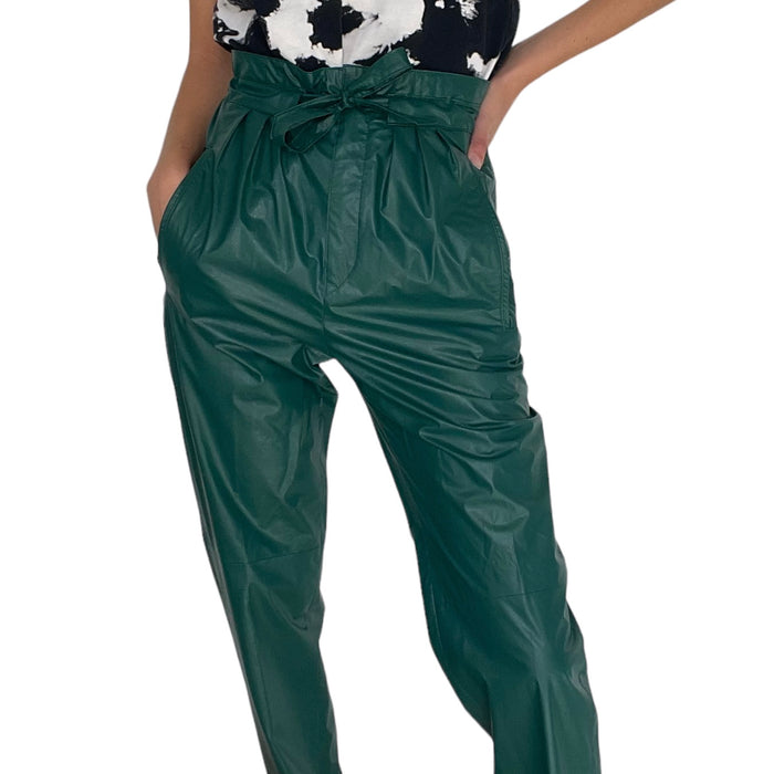 High Waisted Green Paper Bag Pants - S/M