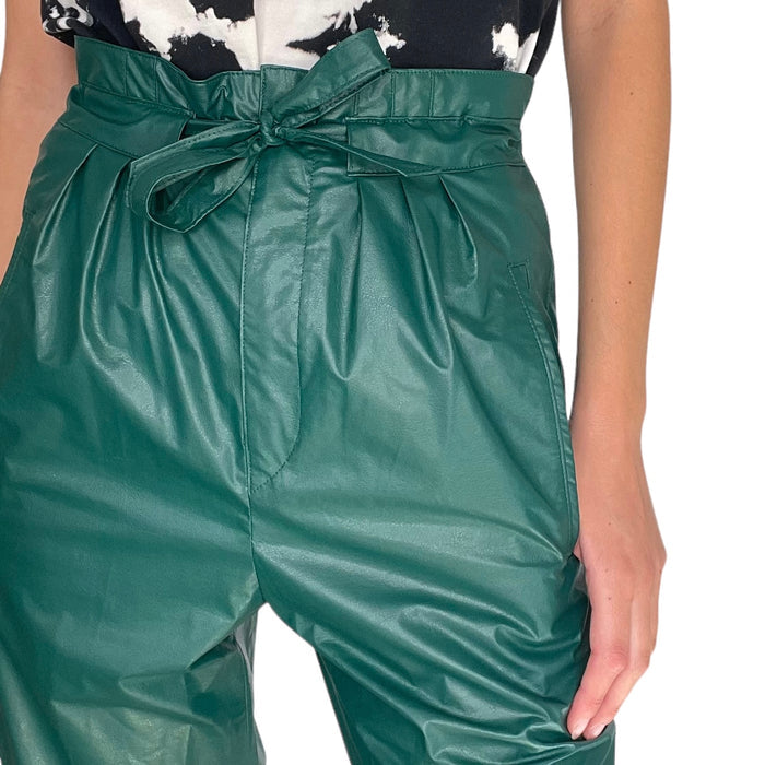 High Waisted Green Paper Bag Pants - S/M
