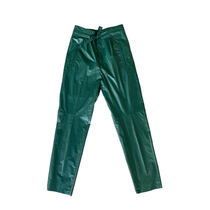 High Waisted Green Paper Bag Pants - S/M