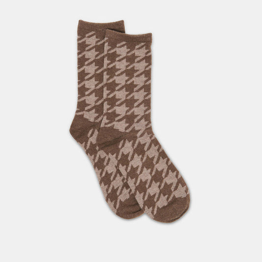 Houndstooth Cashmere Blend Espresso Crew Socks | Dolce Vita