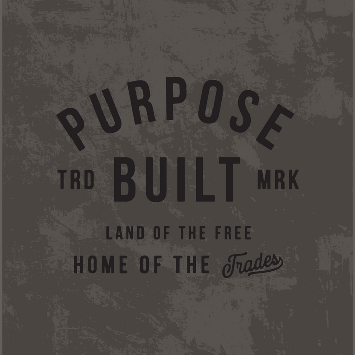 Purpose-Built Ironside HD trademark tee in mineral grey, detail of the print