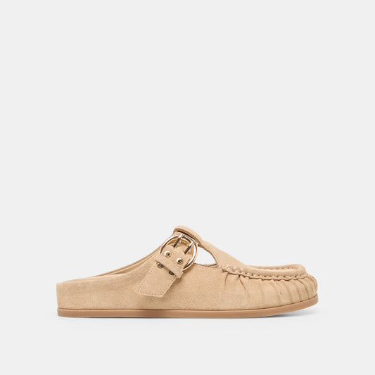 JEANNE Camel Suede Closed-Toe Slip-On Mule Flats | Dolce Vita