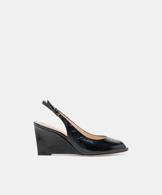 KOLA Noir Leather Peep-Toe Slingback Wedges | Dolce Vita