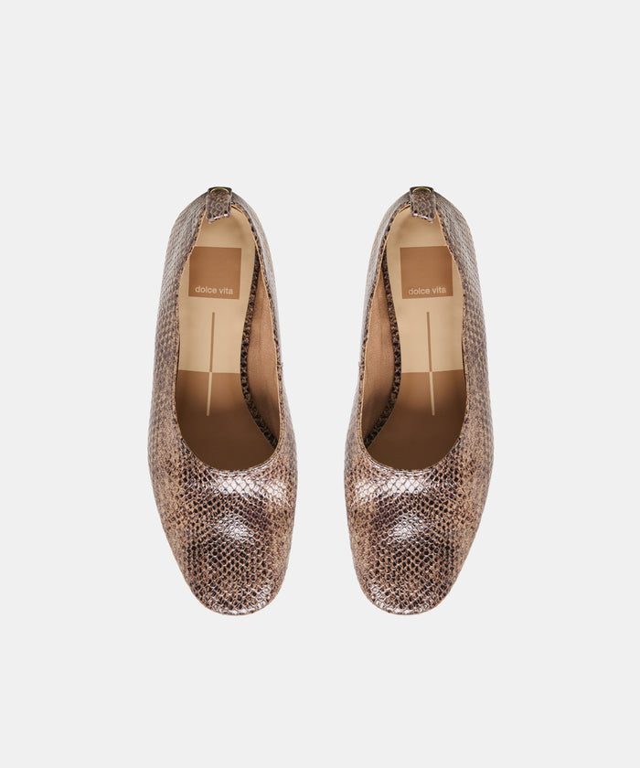 KORY BALLET FLATS SNAKE TAN EMBOSSED LEATHER