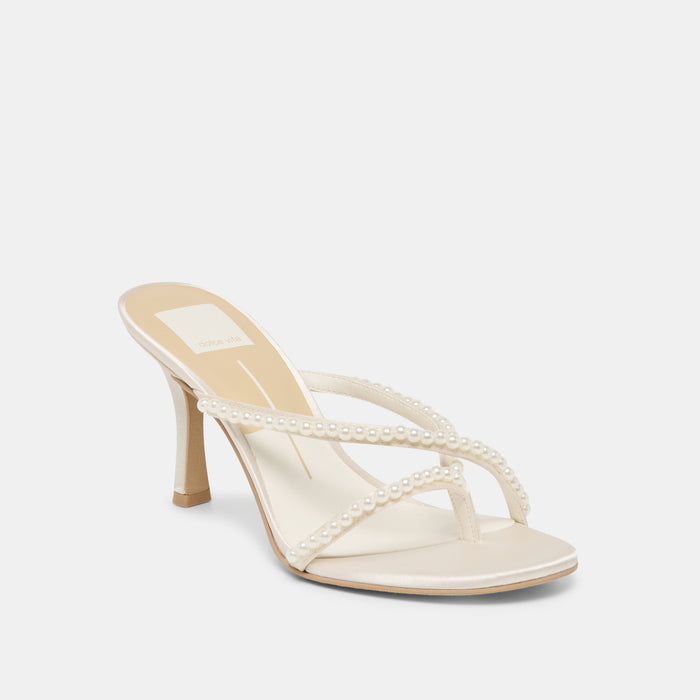 LIANO PEARL HEELS OFF WHITE SATIN