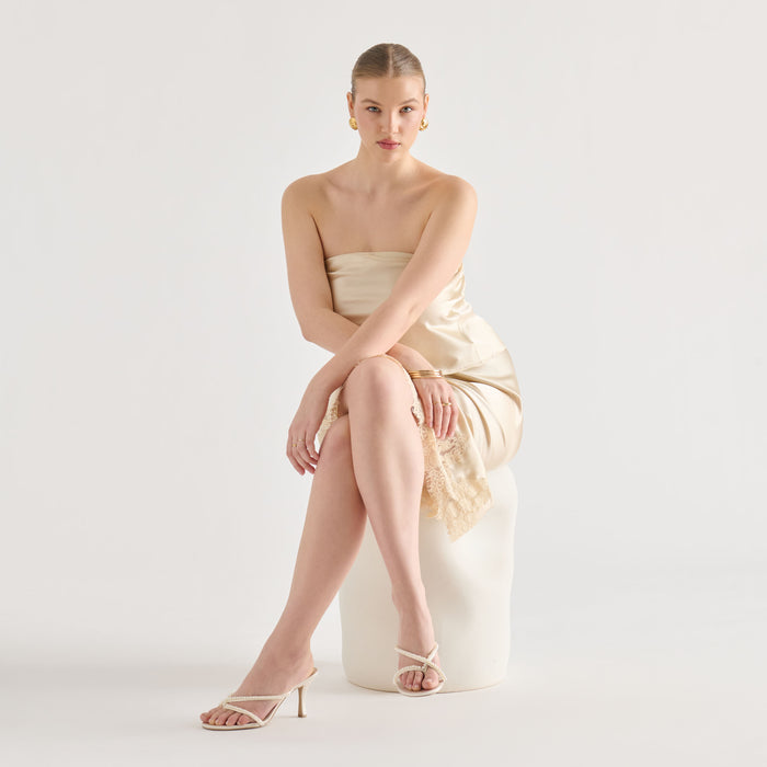 LIANO PEARL HEELS OFF WHITE SATIN