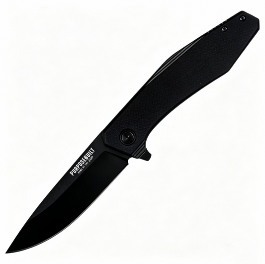 Crimson M6 folding pocket knife in black on black, limited edition everyday carry blade