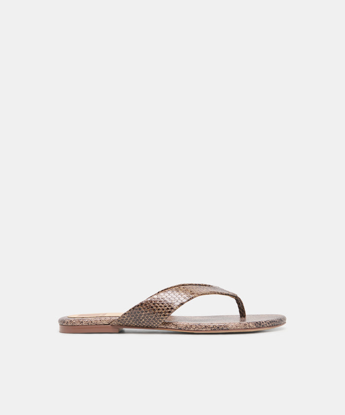 LINNET Snake Tan Embossed Leather Flip-Flop Thong Sandals | Dolce Vita