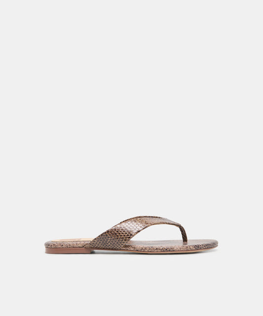 LINNET Snake Tan Embossed Leather Flip-Flop Thong Sandals | Dolce Vita