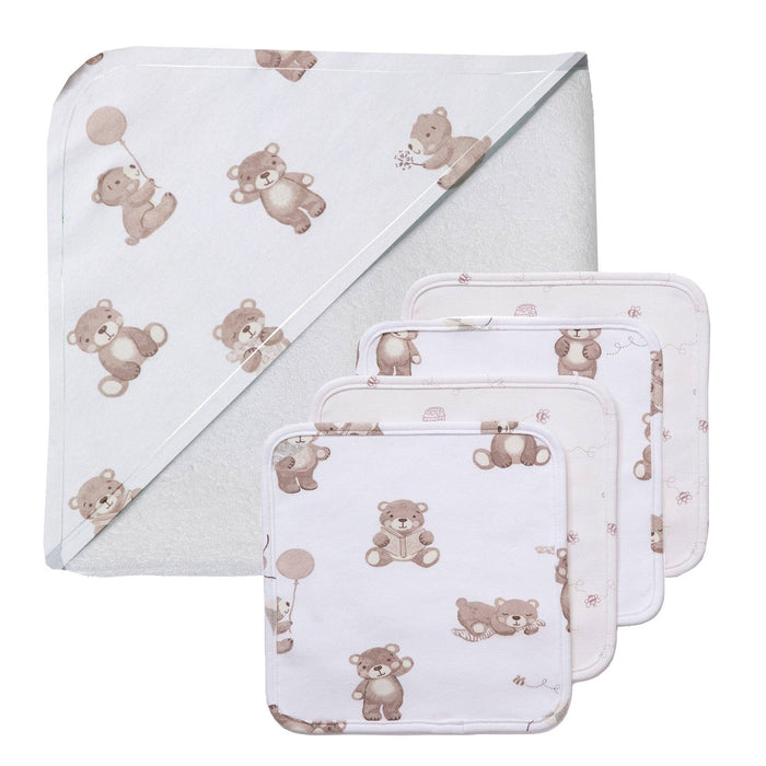 Living Textiles | 5pc 100% Cotton Bath Gift Set | Cuddly Bear