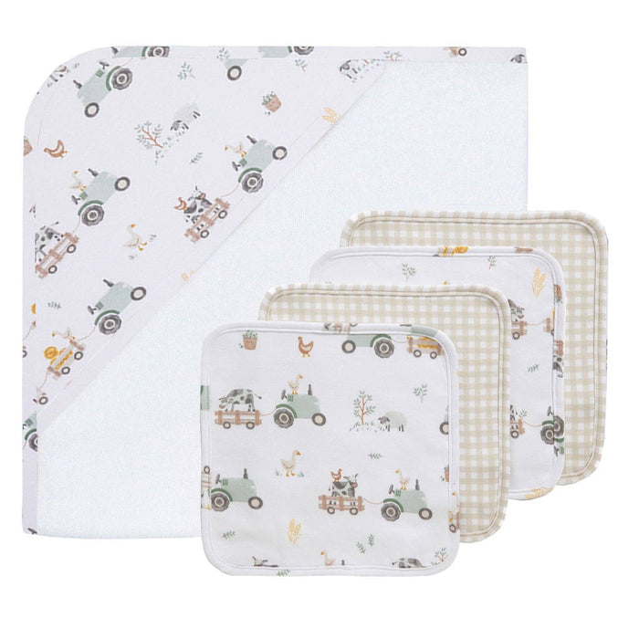 Living Textiles | 5pc 100% Cotton Bath Gift Set | Tractor Ride