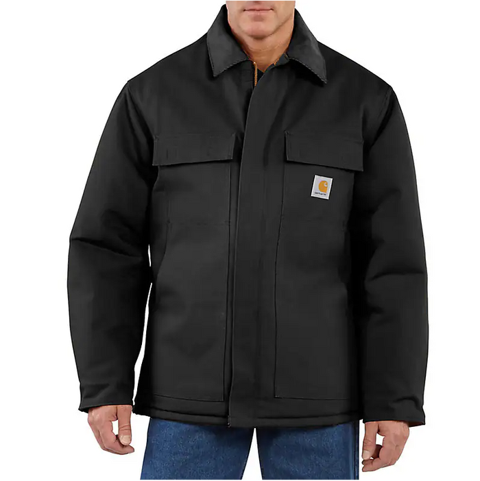 Carhartt loose fit firm duck insulated traditional coat in black, rated 3 for warmest