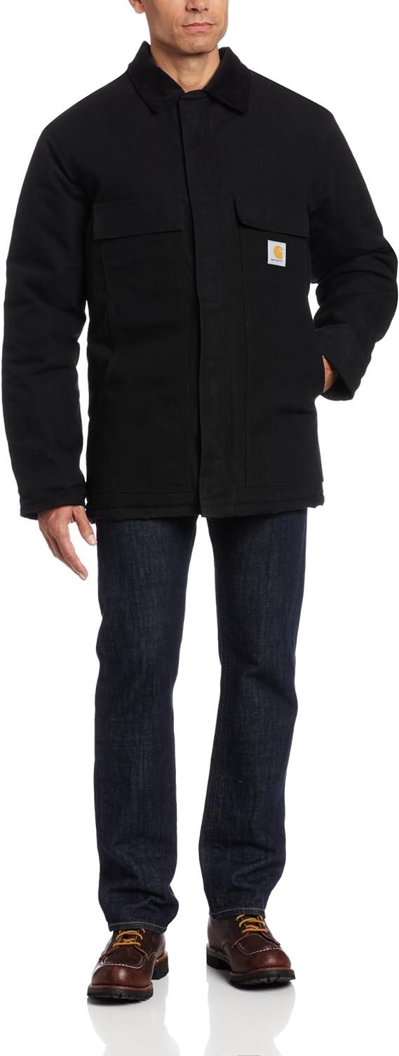 Carhartt black insulated duck traditional work coat, alternate view of the corduroy collar