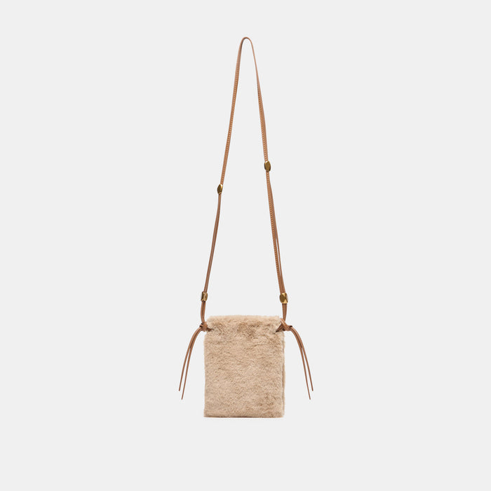 LYRIK Mid Brown Faux Fur Mini Crossbody Pouch Bag | Dolce Vita