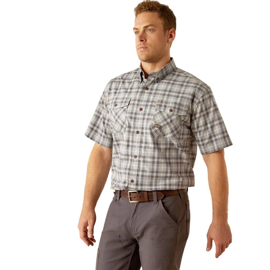 Ariat Made Tough Durastretch short sleeve work shirt in wild dove, front view