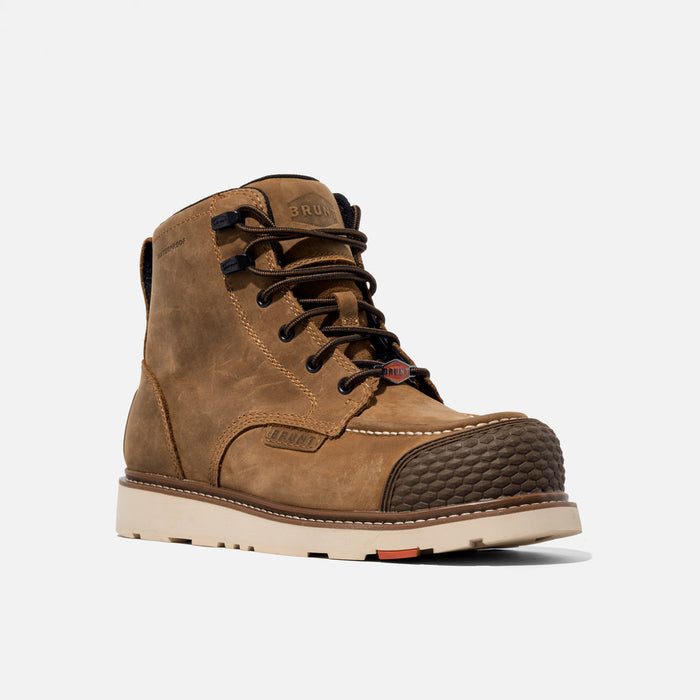 Right side view of the BRUNT Marin 6-inch BRUNT Toe boot in brown full grain leather